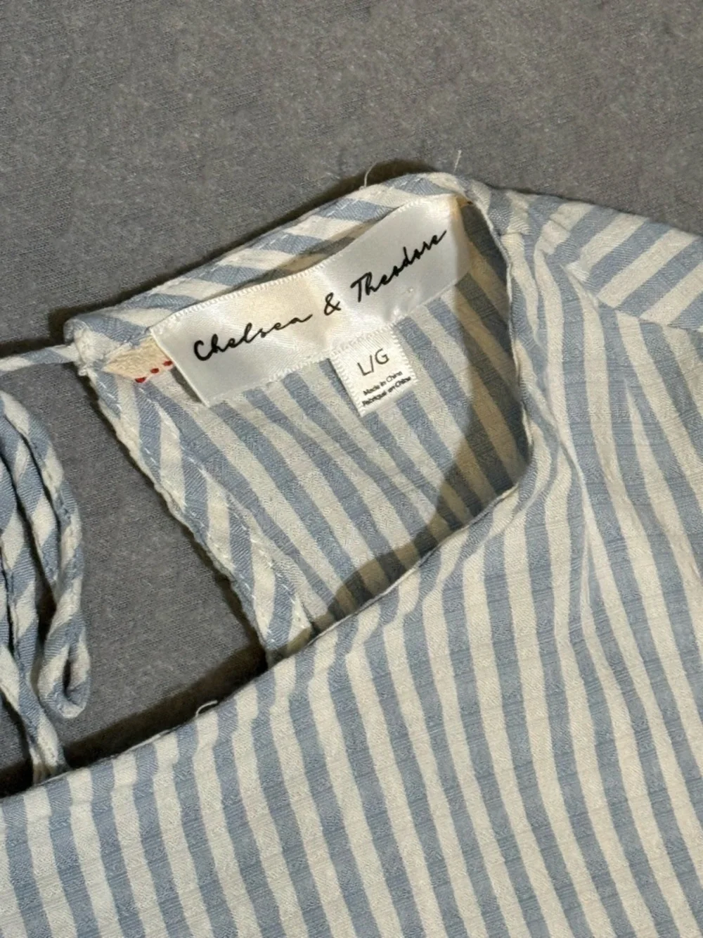 Anthropologie Pilcro Blue Striped Sybil Ruffle Sleeve Open Back Blouse Large - Picture 6 of 11